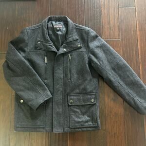 Michael Kors Charcoal Utility Men's Pea Coat size L pockets Wool Blend Safari